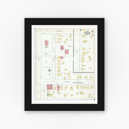 Old map wall art mockup — black gallery frame with white mat — Sanborn Fire Insurance Map from Chardon, Geauga County, Ohio (1918), Sheet #0003