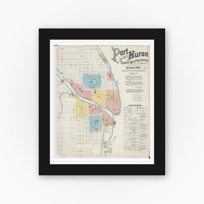 Old map wall art mockup — black gallery frame with white mat — Sanborn Fire Insurance Map from Port Huron, Saint Clair County, Michigan (1887) - Complete Map Set