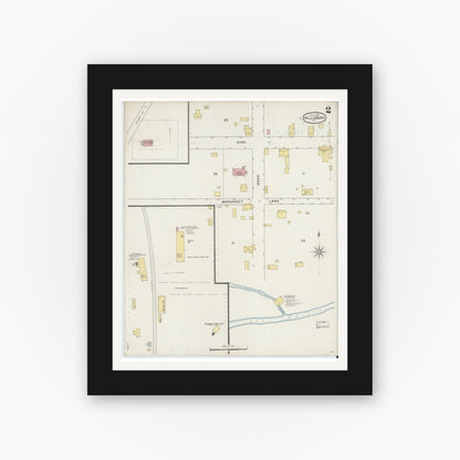 Old map wall art mockup — black gallery frame with white mat — Sanborn Fire Insurance Map from Hillsboro, Orange County, North Carolina (1894), Sheet #0002