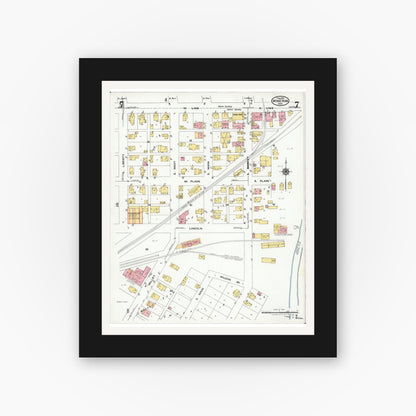Old map wall art mockup — black gallery frame with white mat — Sanborn Fire Insurance Map from Minerva, Stark And Carroll Counties, Ohio (1925), Sheet #0007