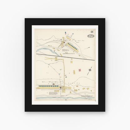 Old map wall art mockup — black gallery frame with white mat — Sanborn Fire Insurance Map from Bellefonte, Centre County, Pennsylvania (1922), Sheet #0021