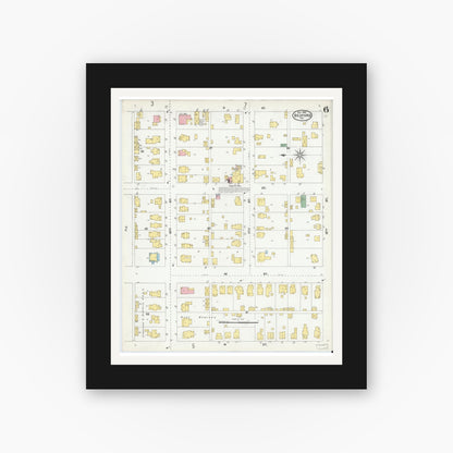 Old map wall art mockup — black gallery frame with white mat — Sanborn Fire Insurance Map from Bedford, Lawrence County, Indiana (1904), Sheet #0006