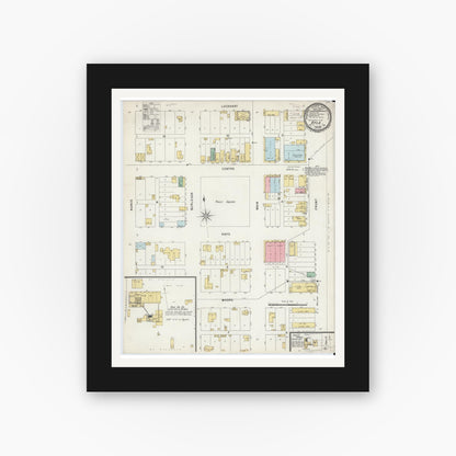 Old map wall art mockup — black gallery frame with white mat — Sanborn Fire Insurance Map from Kyle, Hays County, Texas (1896), Sheet #0001