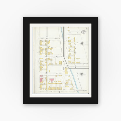 Old map wall art mockup — black gallery frame with white mat — Sanborn Fire Insurance Map from Renovo, Clinton County, Pennsylvania (1904), Sheet #0006
