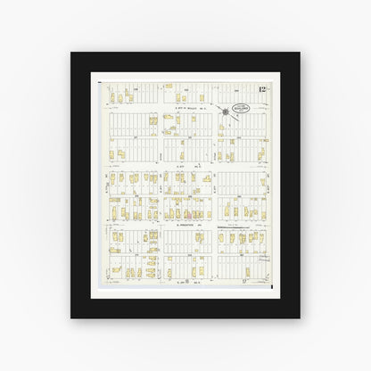 Old map wall art mockup — black gallery frame with white mat — Sanborn Fire Insurance Map from Ashland, Ashland County, Wisconsin (1909), Sheet #0012
