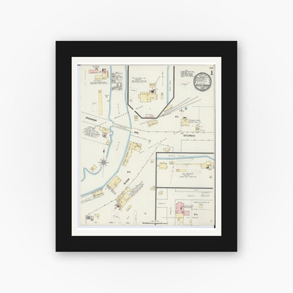 Old map wall art mockup — black gallery frame with white mat — Sanborn Fire Insurance Map from South Haven, Van Buren County, Michigan (1891) - Complete Map Set