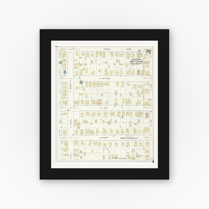 Old map wall art mockup — black gallery frame with white mat — Sanborn Fire Insurance Map from Battle Creek, Calhoun County, Michigan (1913), Sheet #0020