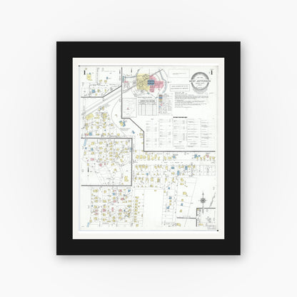 Old map wall art mockup — black gallery frame with white mat — Sanborn Fire Insurance Map from West Jefferson, Madison County, Ohio (1952) - Complete Map Set