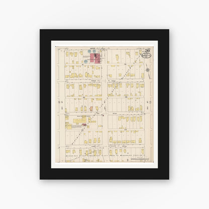 Old map wall art mockup — black gallery frame with white mat — Sanborn Fire Insurance Map from Marinette, Marinette County, Wisconsin (1921), Sheet #0020