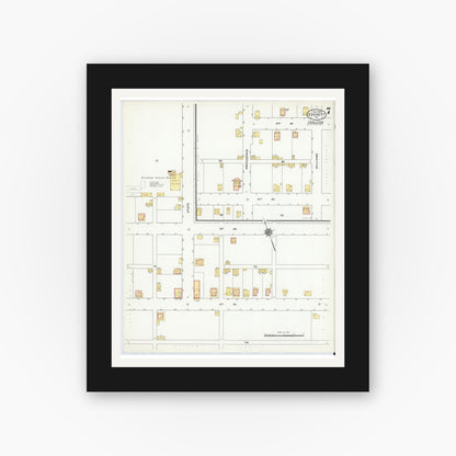 Old map wall art mockup — black gallery frame with white mat — Sanborn Fire Insurance Map from Everett, Bedford County, Pennsylvania (1910), Sheet #0007