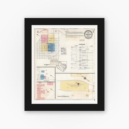 Old map wall art mockup — black gallery frame with white mat — Sanborn Fire Insurance Map from Timpson, Shelby County, Texas (1941) - Complete Map Set