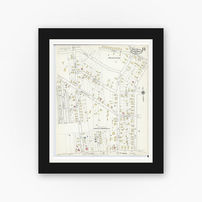 Old map wall art mockup — black gallery frame with white mat — Sanborn Fire Insurance Map from Cuyahoga Falls, Summit County, Ohio (1916), Sheet #0011