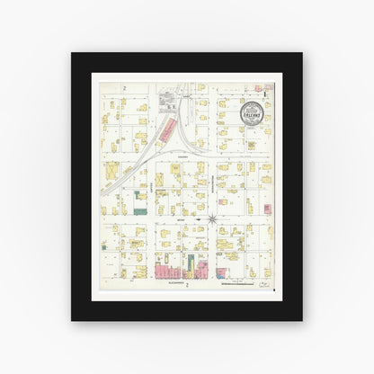 Old map wall art mockup — black gallery frame with white mat — Sanborn Fire Insurance Map from Orleans, Orange County, Indiana (1909) - Complete Map Set