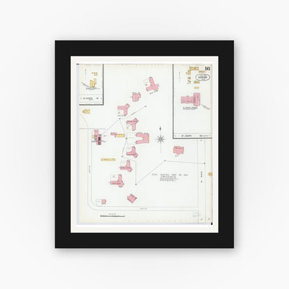 Old map wall art mockup — black gallery frame with white mat — Sanborn Fire Insurance Map from Adrian, Lenawee County, Michigan (1899), Sheet #0016