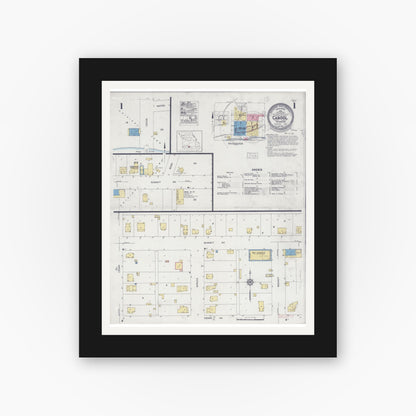 Old map wall art mockup — black gallery frame with white mat — Sanborn Fire Insurance Map from Cabool, Texas County, Missouri (1930) - Complete Map Set