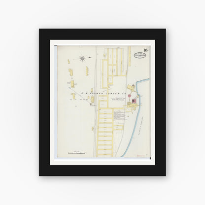 Old map wall art mockup — black gallery frame with white mat — Sanborn Fire Insurance Map from Escanaba, Delta County, Michigan (1893), Sheet #0016