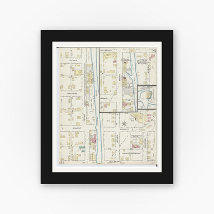 Old map wall art mockup — black gallery frame with white mat — Sanborn Fire Insurance Map from Logan, Hocking County, Ohio (1886), Sheet #0004