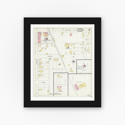 Old map wall art mockup — black gallery frame with white mat — Sanborn Fire Insurance Map from Tipton, Tipton County, Indiana (1896), Sheet #0004