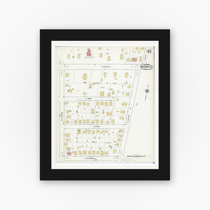 Old map wall art mockup — black gallery frame with white mat — Sanborn Fire Insurance Map from Edwardsville, Madison County, Illinois (1921), Sheet #0013