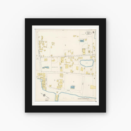 Old map wall art mockup — black gallery frame with white mat — Sanborn Fire Insurance Map from Lahaina, Maui County, Hawaii (1914), Sheet #0003
