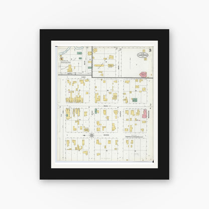 Old map wall art mockup — black gallery frame with white mat — Sanborn Fire Insurance Map from Cedar Springs, Kent County, Michigan (1899), Sheet #0003