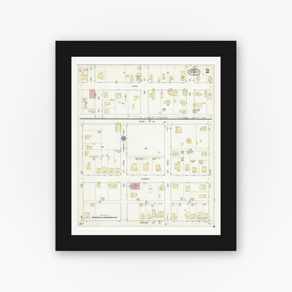 Old map wall art mockup — black gallery frame with white mat — Sanborn Fire Insurance Map from Orange, Orange County, Texas (1914), Sheet #0002