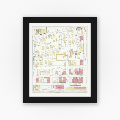 Old map wall art mockup — black gallery frame with white mat — Sanborn Fire Insurance Map from Palestine, Anderson County, Texas (1919), Sheet #0002