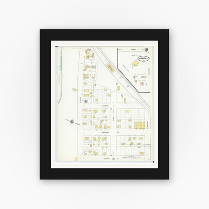 Old map wall art mockup — black gallery frame with white mat — Sanborn Fire Insurance Map from Chippewa Falls, Chippewa County, Wisconsin (1910), Sheet #0021