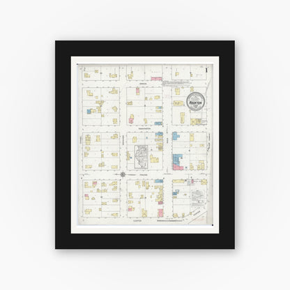 Old map wall art mockup — black gallery frame with white mat — Sanborn Fire Insurance Map from Rockton, Winnebago County, Illinois (1912) - Complete Map Set