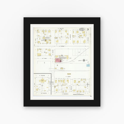 Old map wall art mockup — black gallery frame with white mat — Sanborn Fire Insurance Map from Bryan, Brazos County, Texas (1912), Sheet #0003