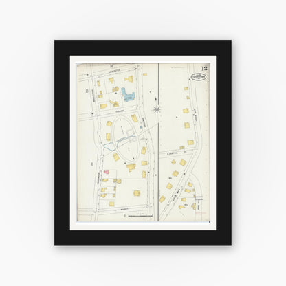 Old map wall art mockup — black gallery frame with white mat — Sanborn Fire Insurance Map from Tarrytown, Westchester County, New York (1898), Sheet #0012