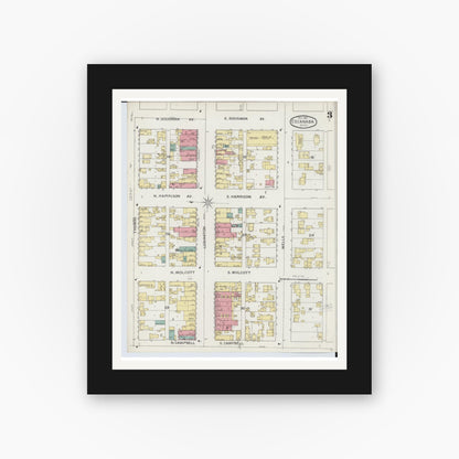 Old map wall art mockup — black gallery frame with white mat — Sanborn Fire Insurance Map from Escanaba, Delta County, Michigan (1893), Sheet #0003