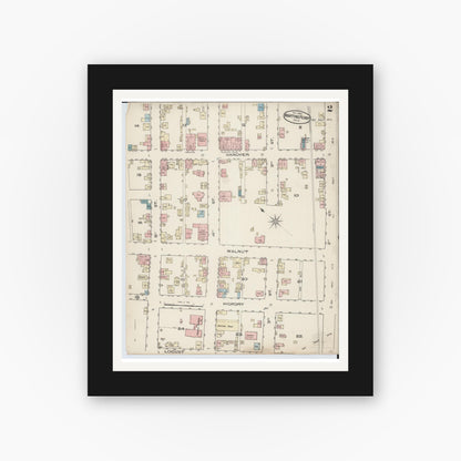 Old map wall art mockup — black gallery frame with white mat — Sanborn Fire Insurance Map from Martins Ferry, Belmont County, Ohio (Unknown), Sheet #0002