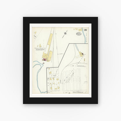 Old map wall art mockup — black gallery frame with white mat — Sanborn Fire Insurance Map from Merrill, Lincoln County, Wisconsin (1913), Sheet #0028