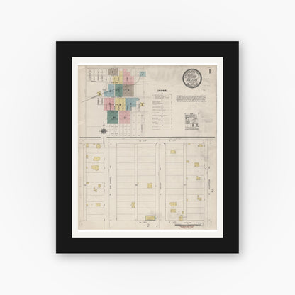 Old map wall art mockup — black gallery frame with white mat — Sanborn Fire Insurance Map from Azusa, Los Angeles County, California (1912), Sheet #0001