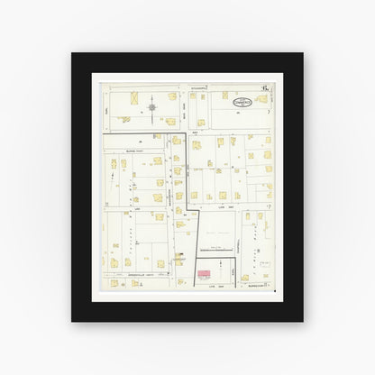 Old map wall art mockup — black gallery frame with white mat — Sanborn Fire Insurance Map from Commerce, Hunt County, Texas (1911), Sheet #0006