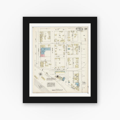 Old map wall art mockup — black gallery frame with white mat — Sanborn Fire Insurance Map from Fort Worth, Tarrant County, Texas (1885), Sheet #0010
