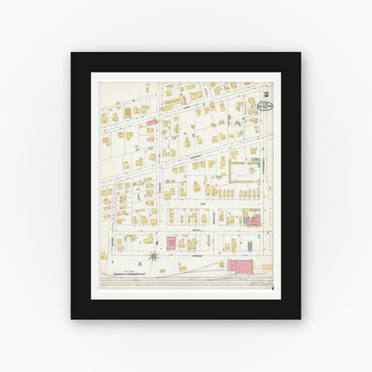 Old map wall art mockup — black gallery frame with white mat — Sanborn Fire Insurance Map from Palestine, Anderson County, Texas (1905), Sheet #0002