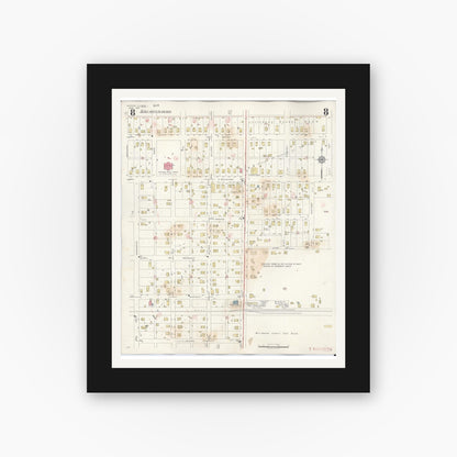 Old map wall art mockup — black gallery frame with white mat — Sanborn Fire Insurance Map from Marion, Williamson County, Illinois (1946), Sheet #0008
