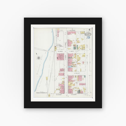 Old map wall art mockup — black gallery frame with white mat — Sanborn Fire Insurance Map from Mankato, Blue Earth County, Minnesota (1894), Sheet #0004