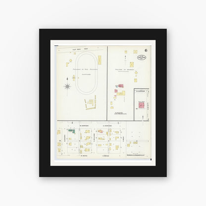 Old map wall art mockup — black gallery frame with white mat — Sanborn Fire Insurance Map from Paulding, Paulding County, Ohio (1907), Sheet #0006