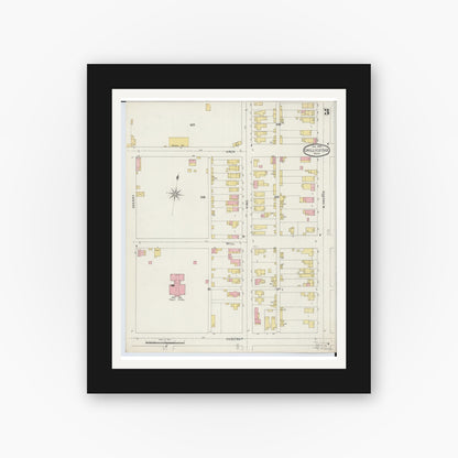 Old map wall art mockup — black gallery frame with white mat — Sanborn Fire Insurance Map from Chillicothe, Ross County, Ohio (1895), Sheet #0003