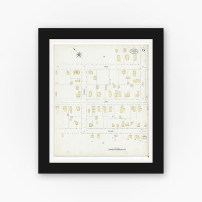 Old map wall art mockup — black gallery frame with white mat — Sanborn Fire Insurance Map from Pulaski, Oswego County, New York (1906), Sheet #0006