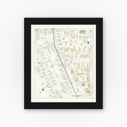 Old map wall art mockup — black gallery frame with white mat — Sanborn Fire Insurance Map from Milford, Worcester County, Massachusetts (1920), Sheet #0007
