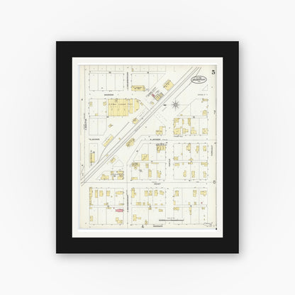 Old map wall art mockup — black gallery frame with white mat — Sanborn Fire Insurance Map from Crown Point, Lake County, Indiana (1905), Sheet #0005