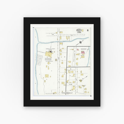 Old map wall art mockup — black gallery frame with white mat — Sanborn Fire Insurance Map from Ripley, Brown County, Ohio (1920), Sheet #0008