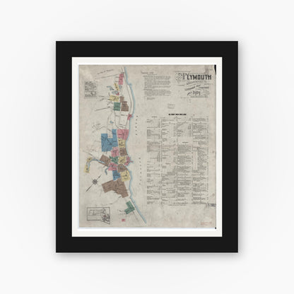 Old map wall art mockup — black gallery frame with white mat — Sanborn Fire Insurance Map from Plymouth, Plymouth County, Massachusetts (1919), Sheet #0001