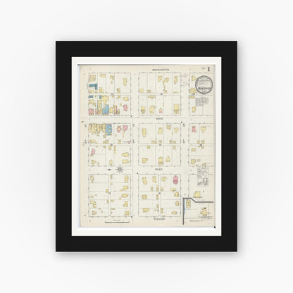 Old map wall art mockup — black gallery frame with white mat — Sanborn Fire Insurance Map from Pecatonica, Winnebago County, Illinois (1893), Sheet #0001