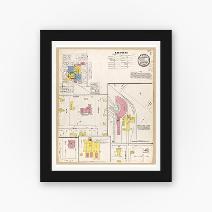 Old map wall art mockup — black gallery frame with white mat — Sanborn Fire Insurance Map from Stanberry, Gentry County, Missouri (1900), Sheet #0001