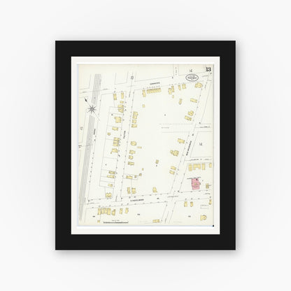 Old map wall art mockup — black gallery frame with white mat — Sanborn Fire Insurance Map from Rahway, Union County, New Jersey (1908), Sheet #0013